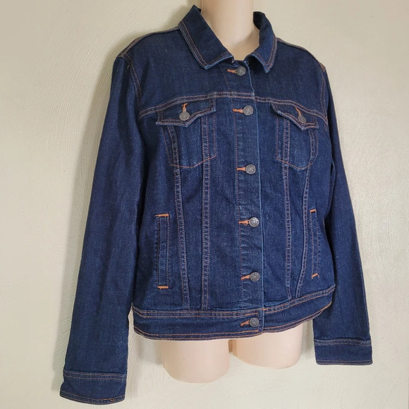 Old Navy Dark Wash Trucker Jean Jacket Size Women's Large - Picture 4 of 10
